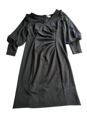 Kalvin Klein Womens Midi Dress Elegant Black Long-Sleeve With Pleated Details12